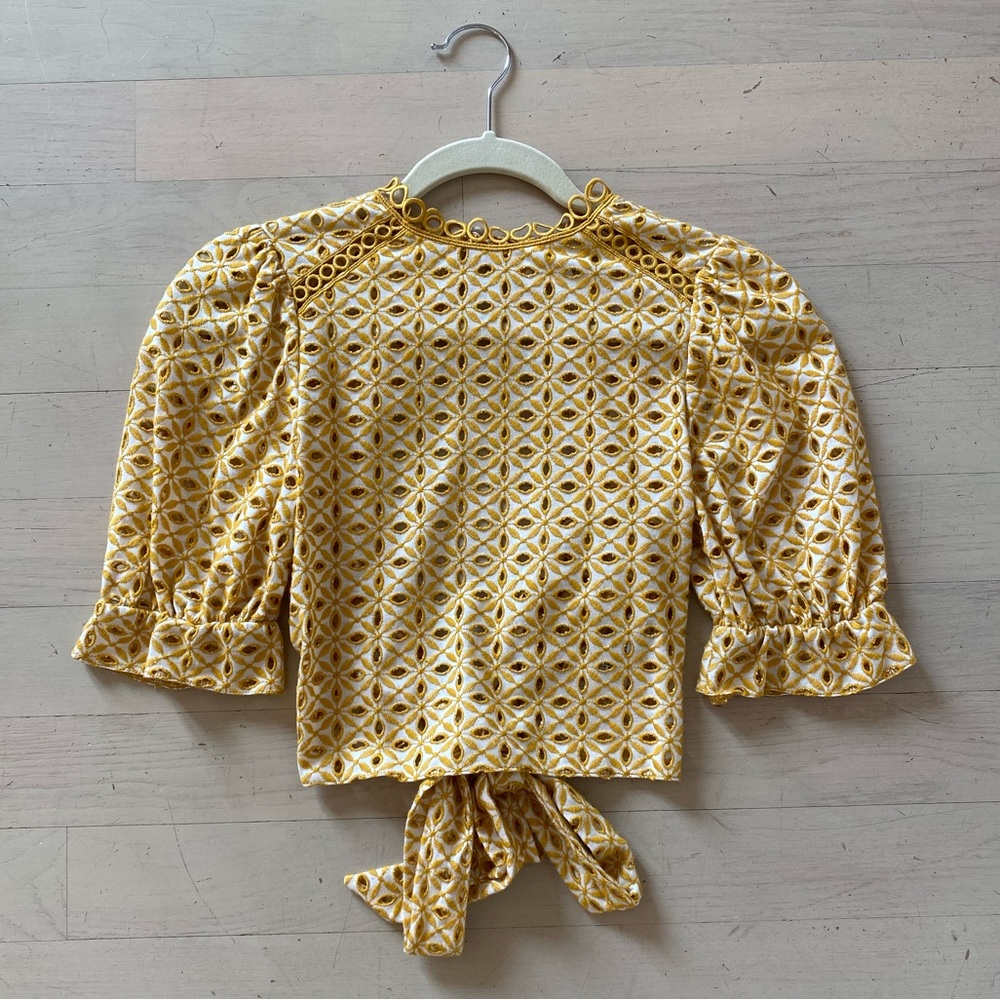 Topshop Eyelet Crop Top with Puffy Sleeves